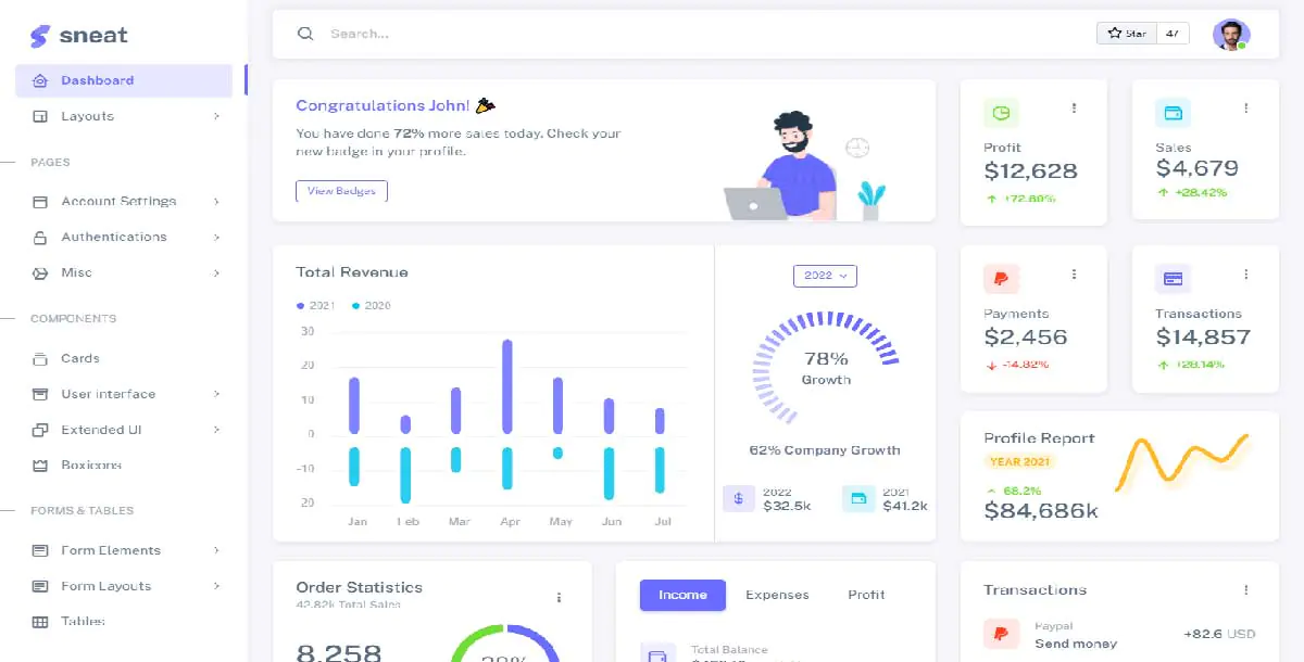 Template Admin Dashboard Sneat Bootstrap 5